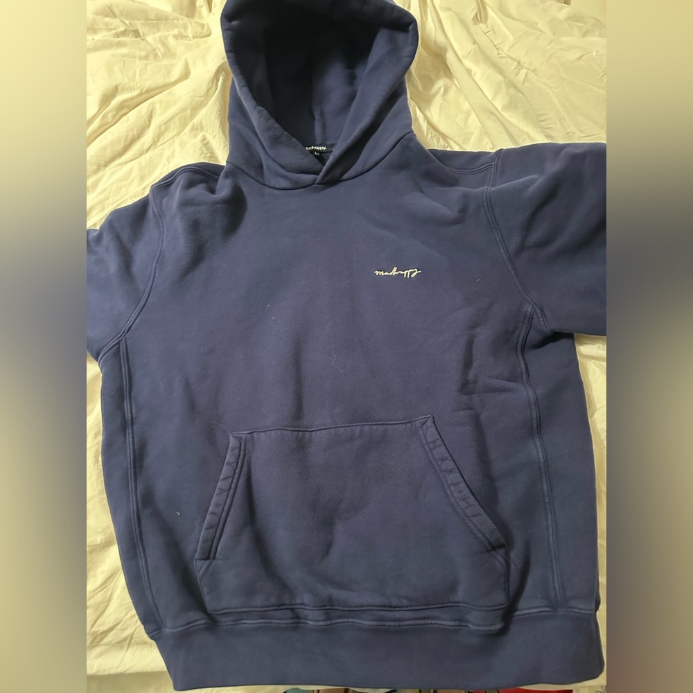 Madhappy navy hoodie with fun image on the back. Sz L